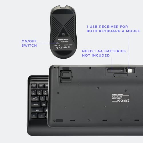 Image of KOPJIPPOM Wireless Keyboard and Mouse Set with Quiet Keys, 2.4G Full Size Ergonomic Keyboard with Wrist Rest, Protective Covers, Soft Touch Silent Design for Windows, Computer, PC and Laptop