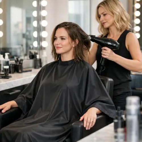 IC-collection Friseur Kimono Kittel mit Ärmeln – Großer Friseurumhang aus atmungsaktivem, wasserabweisendem Polyester, Profi-Arbeitskittel für Salon & Barber, Schwarz