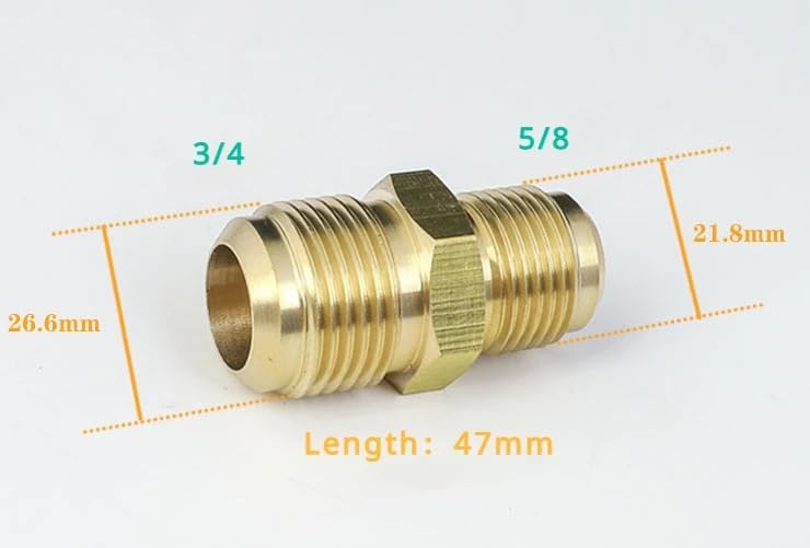 Equal Reducer Nipple Flare Tube OD 1/4" 5/16" 3/8" 1/2" 5/8" 3/4" 7/8" SAE-Standard Brass Pipe Fitting Connector Air Coniditoner(5l8 to 3l4 SAE) Fittings