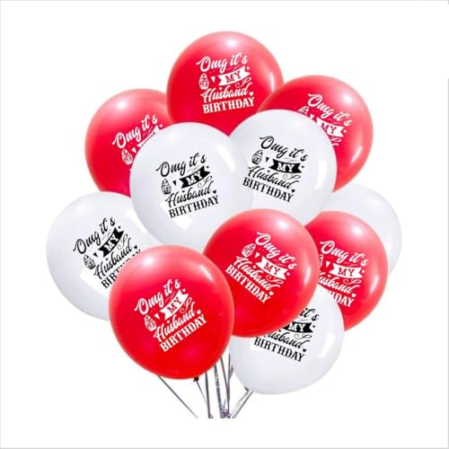 Image of HK Balloons Surprise Party Balloons For Husbund Birthday Decoration Kit For Husband OMG It's My Husband's Birthday Balloons Pack Of 50Pcs Red & White Them