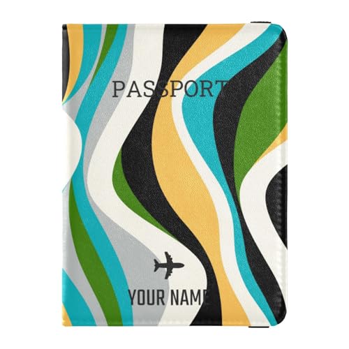 custom Leather Passport Holders Personalized Lightweight Wallet Holder per Women and Men Cute Book Travel Essentials Colorful Wave Print