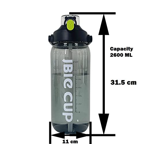 Image of Plastic Big Water Bottle 3 Liter with Straw Clear Motivational Time Marker Drink XL Jug with Handle for Sports Gym-Black