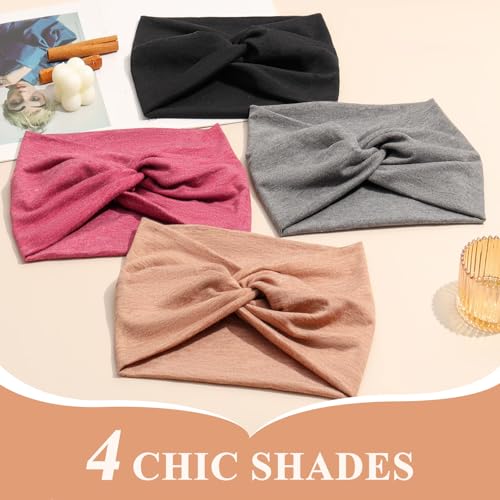 Kavya Haarband Damen Stirnband Damen 4er Pack – 7'' Extra Breit Haarbänder Dünn, Elastische Kopftuch Weiche Boho Mehrfarbig Headband, für Yoga, Kosmetik, Sport & Haarschmuck Sommer