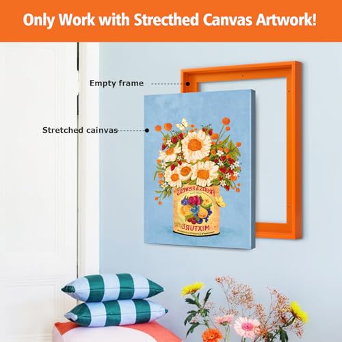 Image of FOLKOR 12x12 Gallery Wall Frame for Stretched Canvas Art 2 Pack,Orange | 0.9 inch Deep,Complete Floater Frames,Easy Framing,for Oil Diamond Paintings Vintage Prints Artwork,Funky Home Living Room Decor