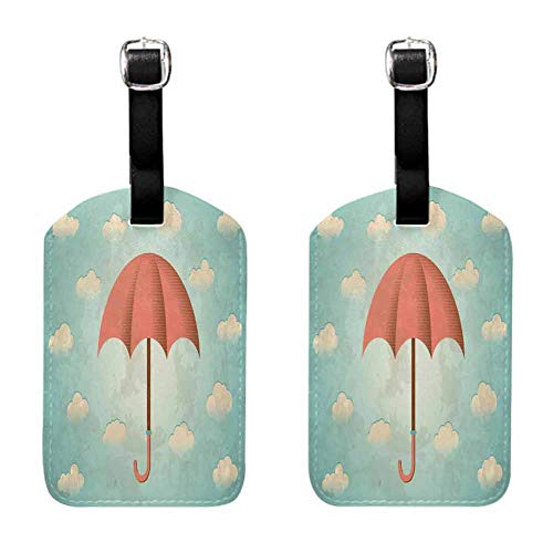 Umbrella Privacy baggage tag （2 PCS） Aged Vintage Composition with Clouds and Umbrella