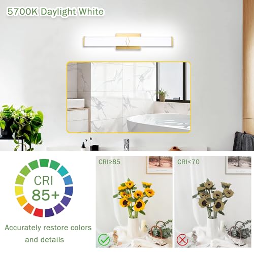 Image of 24 Inch Bathroom Vanity Light 2500LM, 5700K Daylight White Modern Bathroom Light Dimmable, AC 120V 25W Gold LED Vanity Lighting Fixtures Wall Sconce ETL Certified, 2Pack