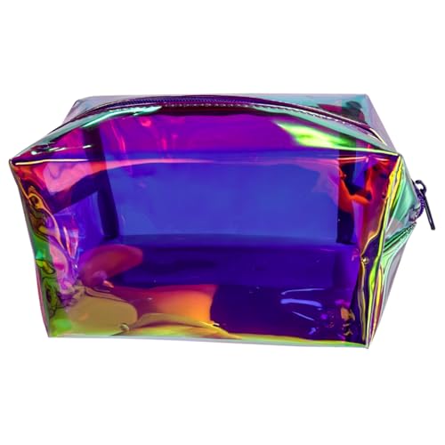 Purple Holographic PVC Cosmetic Toiletry Bag Laser Waterproof Toiletry Organizer Case for Home Office Christmas Gift (purple)