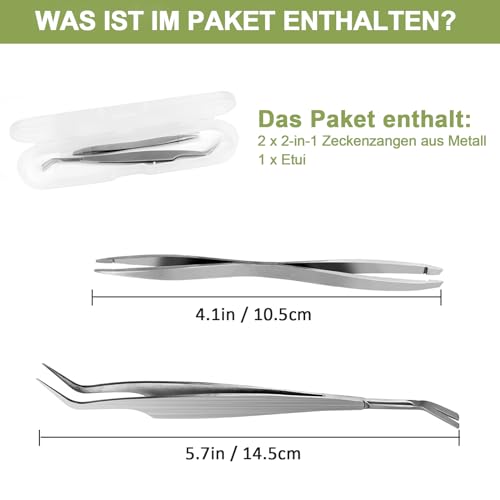 Nepfaivy Zeckenzange für Hunde Katze Mensch - 2er Set Zeckenhaken Zeckenpinzetten Metall für Kinder und Haustier, Einfacher und Sicherer Zeckenentferner Set für Zecken Jeder Größe