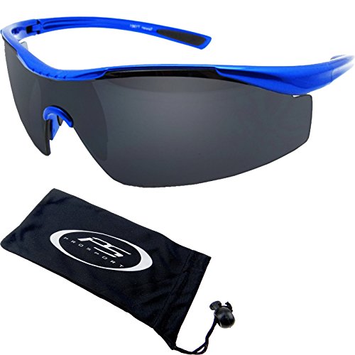 proSPORT Sport Sunglass Semi Rimless Lightweight Smoke Blue Frame Golf, Fishing, Running, and Cycling