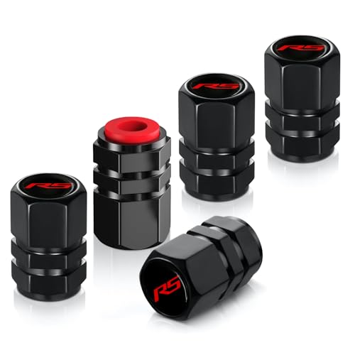 Metal Tire Valve Stem Cap Covers RS Emblem Air Valve Cap Set Dust Proof Leak-Proof Air Cover Compatible with Chevy Camaro RS Accessories