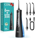 COSLUS C50 Jet Dentaire Hydropulseur Irrigateur Oral: 4 modes et 20 niveaux-IPX7 étanche-Technologie Anti éclaboussures-Usage à domicile et en voyage-pour gencives sensibles et santé-Noir Brillant