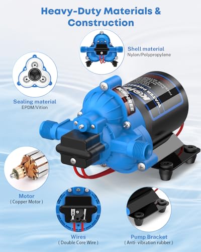 Image of Kohree RV Water Pump 3.5GPM 45 PSI, 12V DC Fresh Water Pump for Camper, Replacement for 4008-101-A65 /E65, Self Priming Diaphragm Pump with Pressure Switch for RV Kitchen Bathroom Marine Yacht Garden