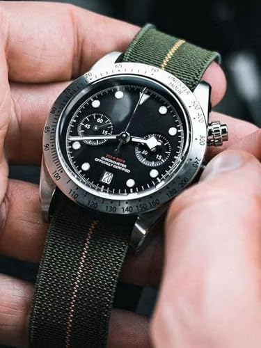 Aoeiwv French Troops Paratrooper Watch Band with Hook-and-Loop Premium Striped Military Elastic Nylon Watch Strap Silver & Black Buckle 18mm 20mm 22mm 24mm Replacement Band Strap for Men Women - 3