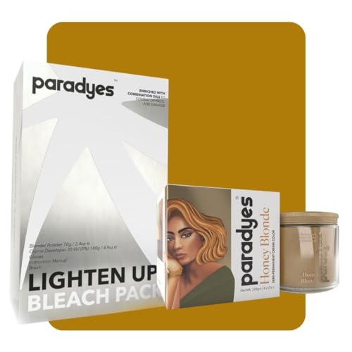 Image of Paradyes Semi-permanent Honey Blonde DIY Conditioner Based Hair Colour 120 gm and Lighten Up! Bleach Pack 30 Vol. for all Hair Types