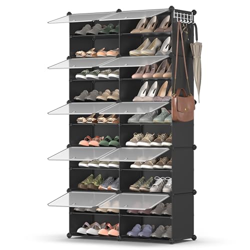 SONGMICS Shoe Rack Organizer, 10-Tier Shoe Storage Cabinet for Closet and Entryway, Holds 40 Pairs of Shoes, Adjustable, Ink Black and Trasparent ULPC035B01