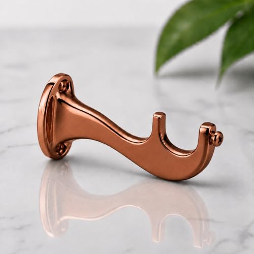 Image of Elite Aluminum Curtain Rod Brackets - Heavy-Duty Wall Mount Clamps for Curtain Rod Support for Door and Window Curtain Rods with Screw and Wall Plug - Pack of 2PCS (Royal Rose Gold)