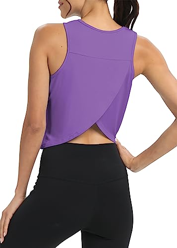 Image of Mippo Workout Tops for Women Cropped Open Back Sleeveless Tank Tops Athletic Gym Yoga Shirts Loose Fit