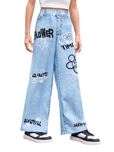Image of Floerns Girl's Casual Letter Print Elastic Waist Wide Leg Long Pants