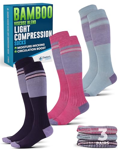 Image of Doctor's Select Bamboo Viscose Light Compression Socks for Women & Men - 3 Pairs, 8-15 mmHg Compression Socks, Knee High