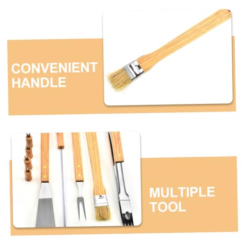Set portátil 10 piezas para parrilla con mangos de madera y acero inoxidable miniatura 3