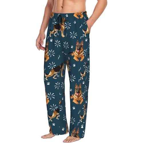Novastar Mens Pajama Pants Bottoms With Pockets- German Shepherd Dog Footprint Soft Mens Pj Pants, Comfy Men Lounge Pants