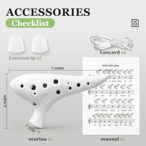 2 Pack Ocarina 12 Hole White Pottery in Alto C for Beginner (White 2 Pack)