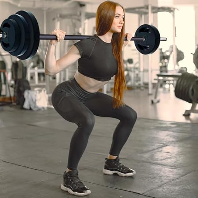 Barbell Weight Set for Lifting, Adjustable Barbell Set for Home Gym, PU Coating