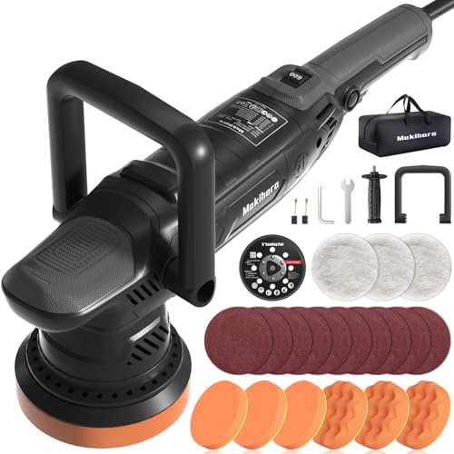 Car Buffer Polisher, 5 Inch Random Orbital Car Polisher, 1600W 6 Variable Speed 600-3600 RPM, 26Pcs...