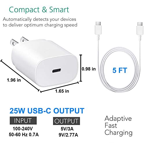 Samsung Usb-C Super Fast Charging Wall Charger-25W Pd Charger Adapter With Type-C Cable(5Ft) For Samsung Galaxy S22/S22 Ultra/S22+/S21/S21+/S21 Ultra/S20/S20+/S20 Ultra/Note 20 Ultra（White） #TOP1