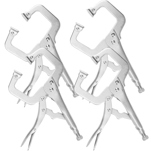 HEIHAK 4 Packs 11 Inch Large C Clamp Locking Pliers with Swivel Pads Heavy Duty Vice Grip Clamp Set Adjustable Welding Clamps Tools for Woodworking Welding