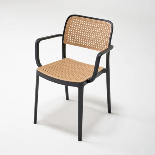Image of Creative Contemporary Black Armchair for Cafes and Dining - Premium Comfort with Classic Cane-Style Backrest & Seat (Pack of 1)