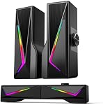 AOC Bluetooth 5.3 Haut-parleurs d'ordinateur Détachable Soundbar & Modes stéréo RGB Jeu PC Conférenciers USB Commande tactile motorisée 10W pour Ordinateur portable de bureau Monitor PS5 Commutateur Xbox