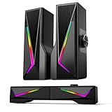 Computer Speakers for Desktop, Bluetooth & USB Input, RGB USB Powered Gaming Stereo Speakers for PC Computer Laptop Desktop, Detachable 2-in-1 Design (Package Only 2 Speaker, No Soundbar)