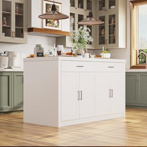 TAMUNE Kitchen Storage Island with USB Port & 2 Drawers,