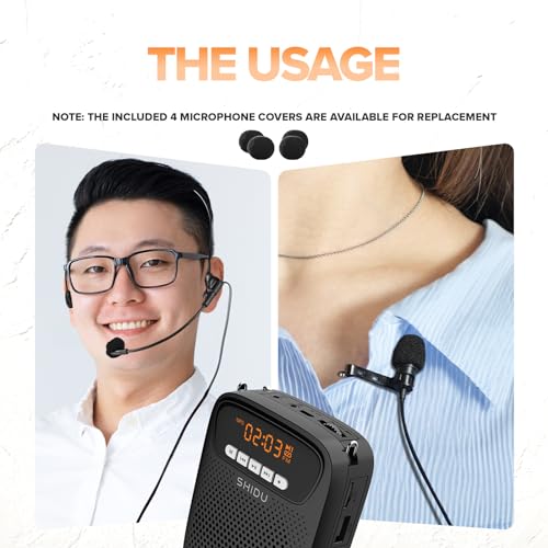 15W-Portable-Mini-Voice-Amplifier-with-Lapel-Microphone-Wired-Microphone-Headset-Rechargeable-Megaphone-Speaker-with-2-Mics-for-Teachers-Small-Pa-System-for-Classroom