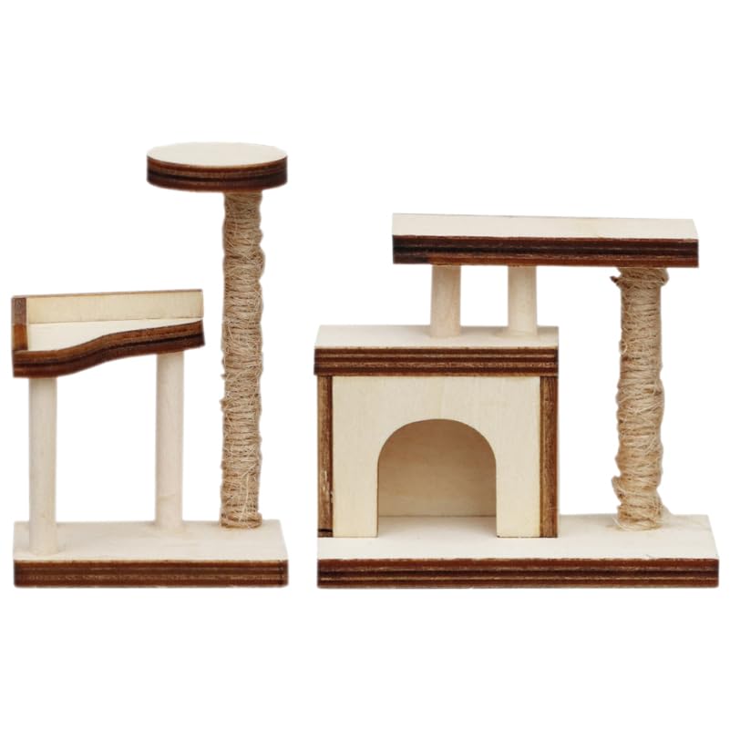 Arbre à chat miniature en bois ifundom pour maison de poupée (lot de 2 déco)