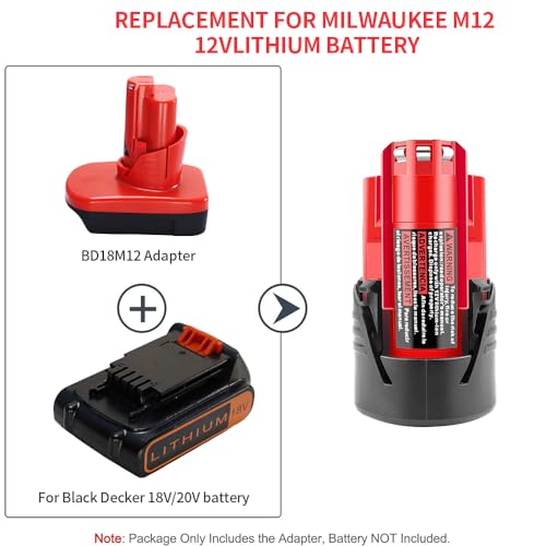 Adaptador BD18M12 de baterías Black y Decker a herramientas Milwaukee M12 de 12V 3