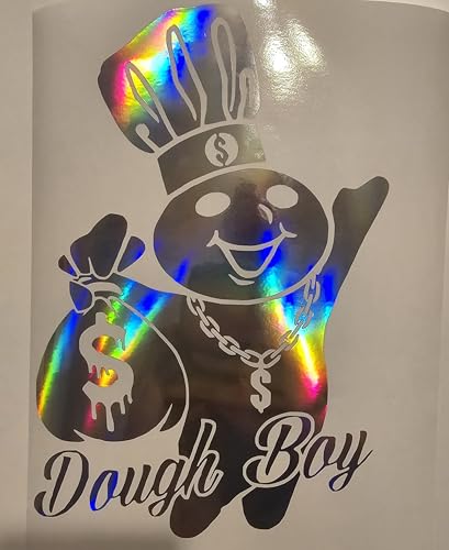 Image of Dough boy Money Bags Decal Sticker, Multiple Sizes and Colors (Holographic Silver, 8x5.5 inches)