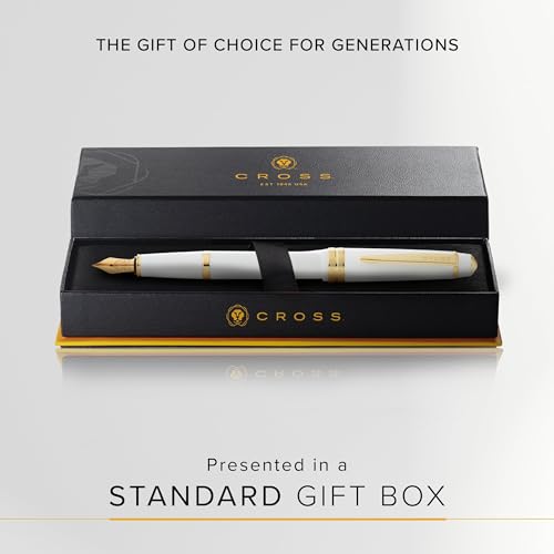 Image of Cross Bailey Light Polished White Resin Fountain Pen - Fine Nib with Gold-Tone Appointments, Presented in a Premium Gift Box