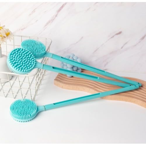 Uzun Saplı Vücut Masaj Fırçası, Çift Taraflı Silikon Sırt Kese Banyo Duş Masaj Yumuşak Fırça