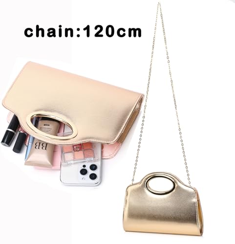 Image of Top Metal Handle Clutch Bags for Women, Evening Handbag Shoulder Crossbody Purse with Chain
