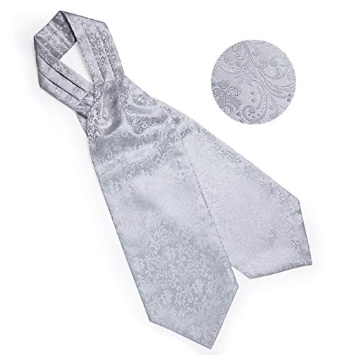 Image of DiBanGu 3PCS Ascot Ties for Men Wedding Jacquard Woven Silk Ascot Cravat for Men Cravat Tie and Pocket Square Set