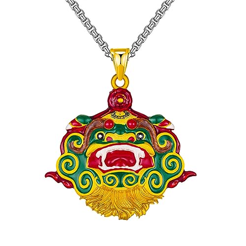 Collier danse du lion chinois pour homme chaîne acier pendentif ethnique
