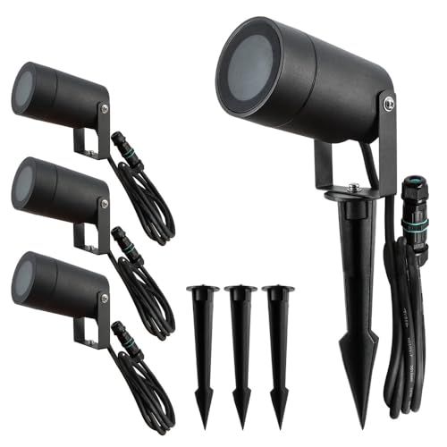 Spots extérieurs design avec piquet X4 - Pour Ampoule LED GU10 - Étanche IP65 - Orientables - Fixations discrètes - Noir