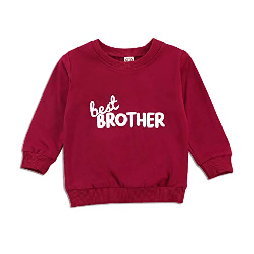 Toddler Girl Boy Long Sleeve Pullover Sweatshirt Fall Winter Letter Print Shirts Tops Sister Brother Matching Outfits (Wine Red, 1-2 Years)