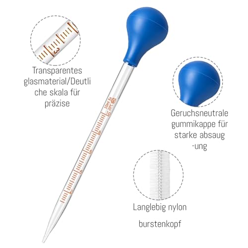 Pipette Set, Glaspipette mit Reinigungsbürsten, Pipetten 10ml 5ml 3ml 2ml 1ml, Pipette Glas, Glas Pipette, Tropfpipette Für Labor Lebensmittel Forschung Medizin Schule