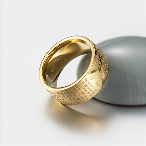 INRENG Men's Stainless Steel Chinese Heart Sutra Engraved Buddhist Ring Ancient Mantra Amulet Band Gold Size 11 - Thumbnail 4