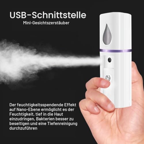 Xrten Nano Facial Steamer Mist Spray,Foggy Spray,2 Stück Nano Gesicht Mistertragbarer,Befeuchtung Handheld Hydratation Meter Nebelsprüher Mit Spiegel Design Bequeme USB Wiederaufladbare Weiß