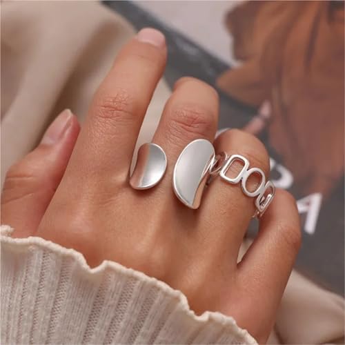 Fashion Ring Silver Double Lines Rings Women Wedding Engagement Silver Women's Vintage Fine Jewelry Decorative Ring(Silver 1)2