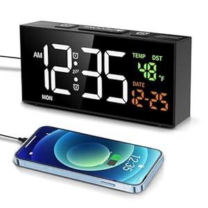 Netzu Alarm Clocks for Bedrooms, Digital Alarm Clock with Date Temperature and Weekday, Manual DST, Snooze, 2 Alarms, 4 Volumes Bedside Desk Clock for Living Room Home (Black)